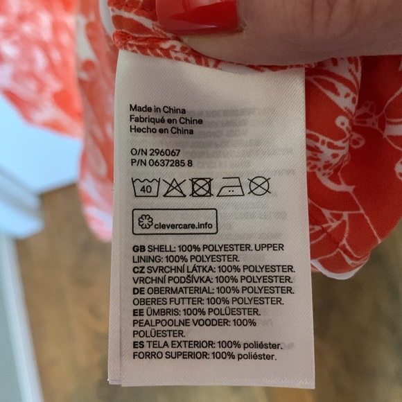 H&M tomato red/white sleeveless botanical print dress. Size 4. NWOT. - Picture 7 of 8